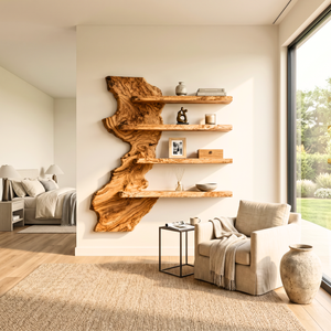 Modern Live Edge Wooden Wall Shelf Handmade Floating Solid Wood Rustic Display Shelving