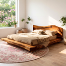 Solid Wood Platform Bed with Natural Edge Headboard for Bedroom