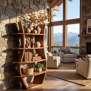 Curved Tiered Wood Corner Display Shelf with Open Round Shelving
