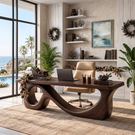 Organic Solid Wood Executive Desk with Sculptural Loop Base