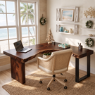 Live Edge Solid Wood L Shaped Desk with Wood Panel and Black Metal Leg