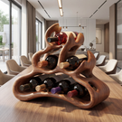Organic Solid Wood Wine Rack Artistic Curved Bottle Holder Compact Countertop Display