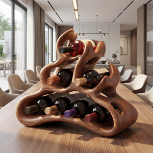 Organic Solid Wood Wine Rack Artistic Curved Bottle Holder Compact Countertop Display