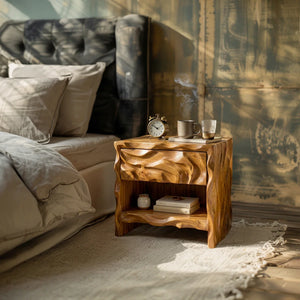 Organic Modern Solid Wood Nightstand with Open Shelf