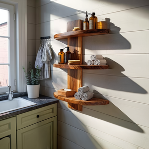 Floating Solid Wood Corner Shelf for Modern Bathroom
