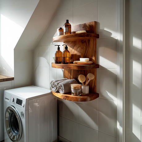 Corner Solid Wood Wall Shelves with Organic Curves
