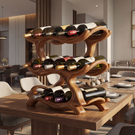 Organic Solid Wood Wine Rack Multi Tier Sculptural Bottle Holder for Kitchen Counter Display