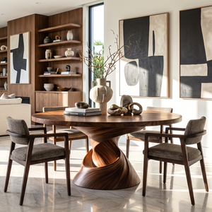 Dining Table with Helix Inspired Base and Solid Wood Surface