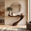 Handcrafted Solid Wood Console Table with Sweeping Wave Pedestal