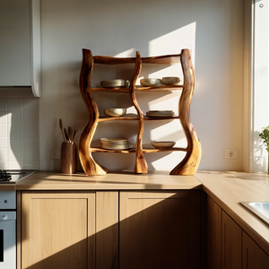 Organic Curved Solid Wood Display Shelf for Modern Homes