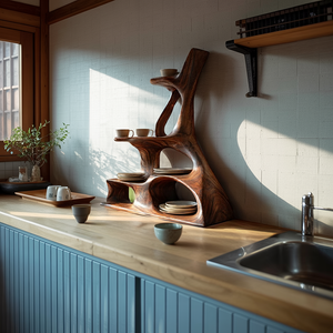 Organic Sculptural Solid Wood Display Shelf Stand
