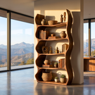 Organic Wavy Bookshelf Handmade Sculptural Wooden Display Shelf Modern Storage Unit