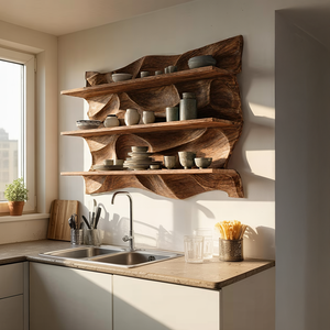 Sculpted Solid Wood Wall Shelf for Organic Modern Interiors
