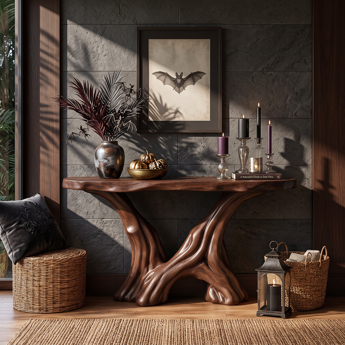 Organic Solid Wood Console Table with Sculptural Root Base