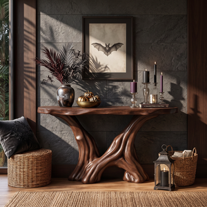 Organic Solid Wood Console Table with Sculptural Root Base