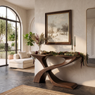 Sculptural Solid Wood Console Table with Crossing Ribbon Base