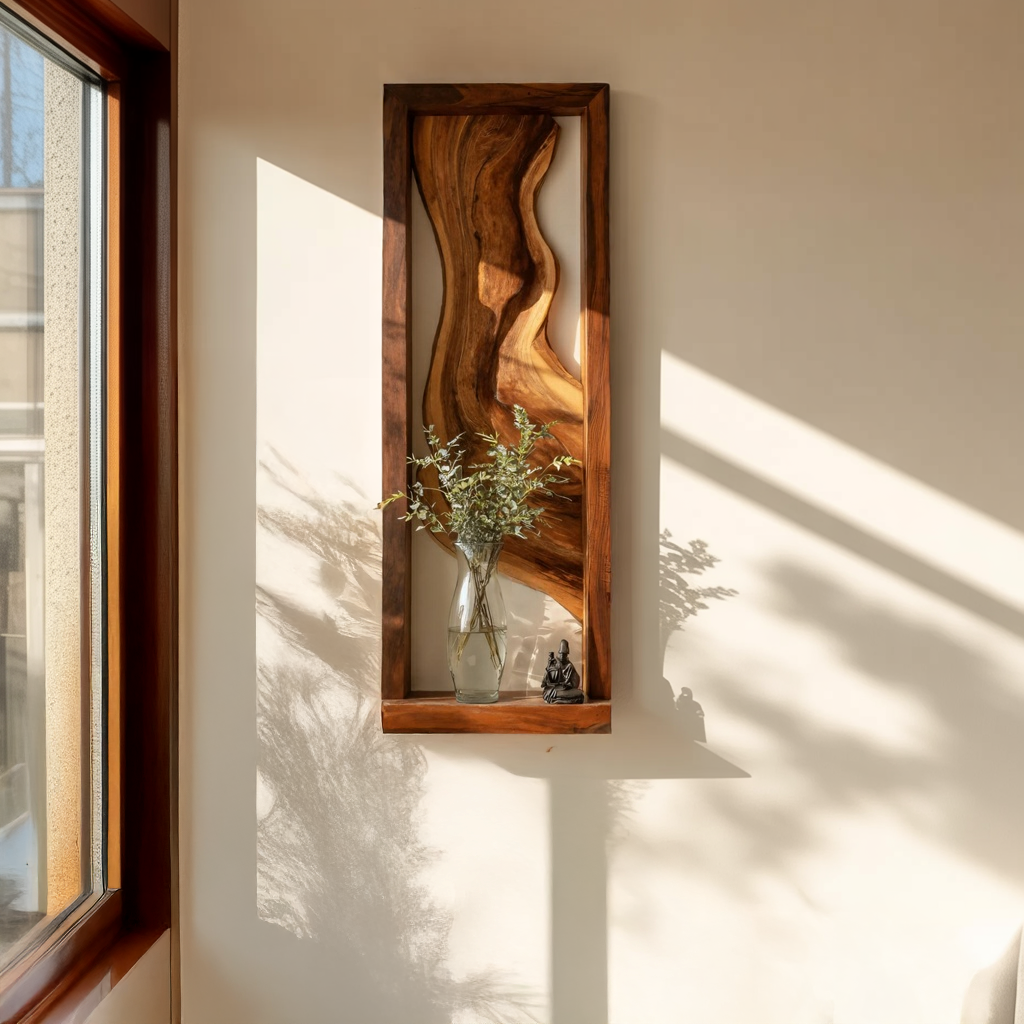 Framed Live Edge Wood Wall Sculpture for Modern Spaces