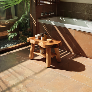 Rustic Solid Wood Shower Bench with Live Edge Top