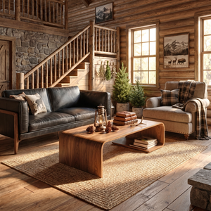 Solid Wood Coffee Table with Curved Waterfall Frame and Shelf
