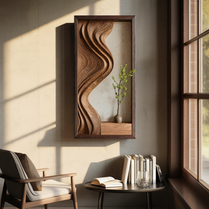 Framed Sculpted Solid Wood Wall Art with Integrated Display Shelf