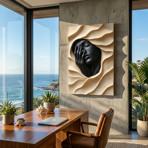 Handcrafted Solid Wood Wall Art Panel with Abstract Portrait Relief