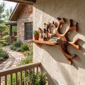 Handcrafted Solid Wood Coral Reef Wall Shelf with Display Ledge
