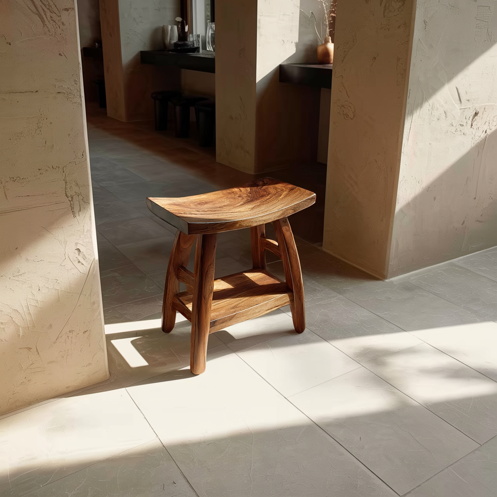 Solid Wood Shower Bench with Curved Seat and Shelf