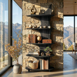 Sculptural Solid Wood Bookshelf with Organic Curved Shelves for Modern Interiors