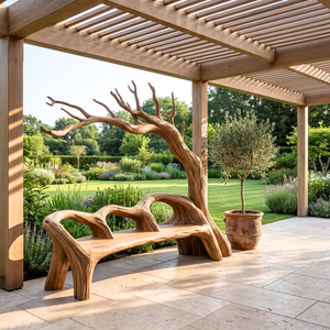 Handmade Organic Tree Wooden Bench Sculpture