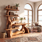 Organic Solid Wood Console Table with Shelving Sculptural Live Edge Entryway Table