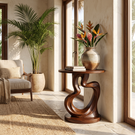 Organic Solid Wood Side Table with Sculptural Loop Base