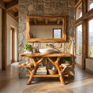 Bathroom Vanity Solid Wood with Branch Frame Shelves for Spa Bathroom Storage
