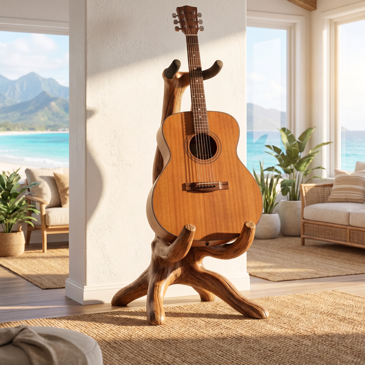 Sculptural Guitar Holder Handmade Wooden Instrument Stand