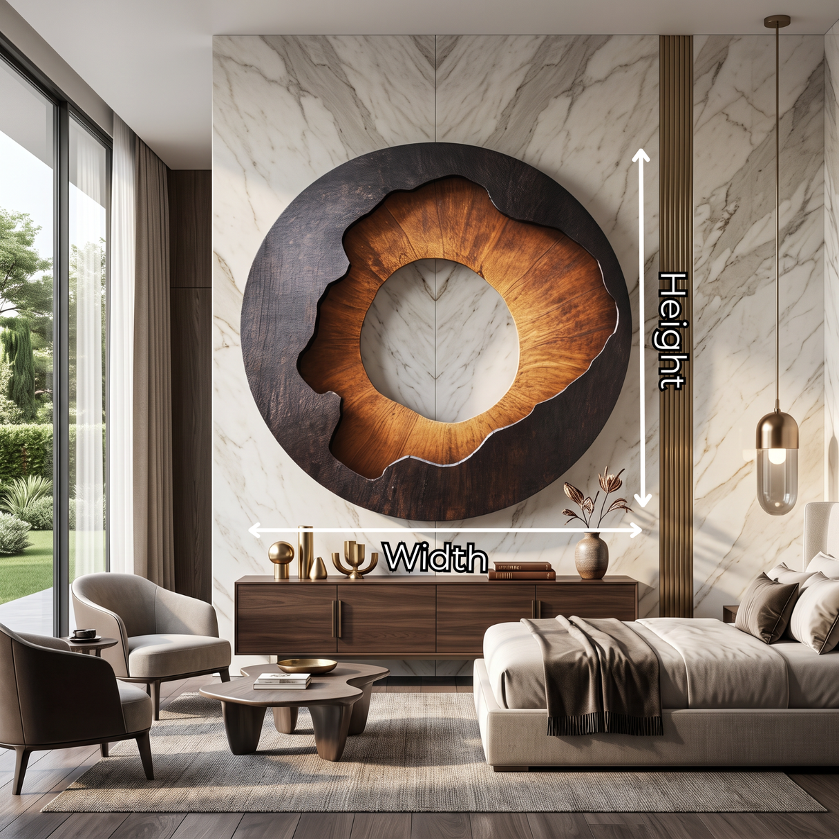 Solid Wood Round Wall Sculpture with Organic Open Center for Living Room Decor