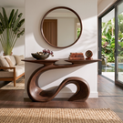 Organic Solid Wood Console Table with Sculptural Wave Base and Flowing S Curve Design