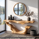Organic Solid Wood Console Table with Sculptural Floating Curve Base