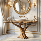 Handcrafted Solid Wood Bathroom Vanity with Tree Root Base and Side Shelf