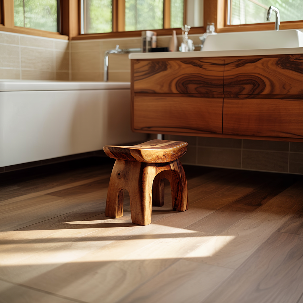 Compact Solid Wood Shower Stool in Organic Form