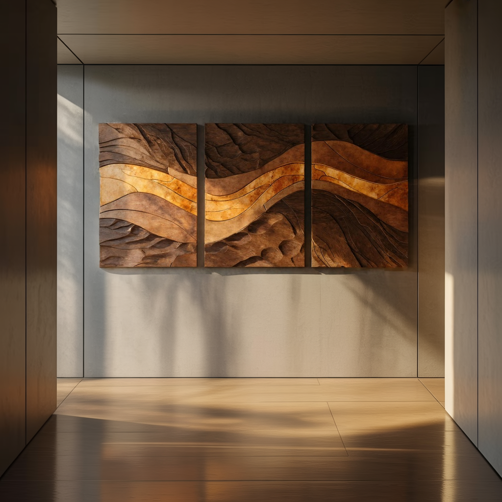 Handcrafted Solid Wood Triptych Wall Art for Living Room