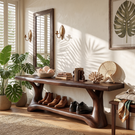 Shoe Rack Solid Wood with Sculptural Branch Legs and Open Shelf