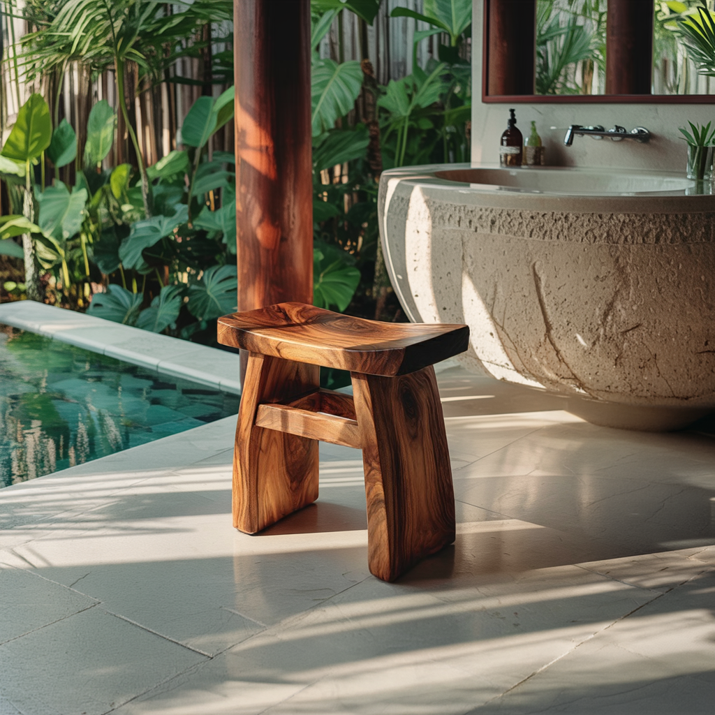 Artisan Solid Wood Vanity Stool in Organic Design