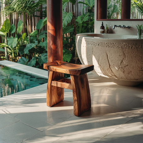Artisan Solid Wood Vanity Stool in Organic Design