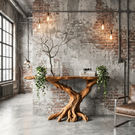 Sculptural Black Wood Console Table with Twisted Root Base