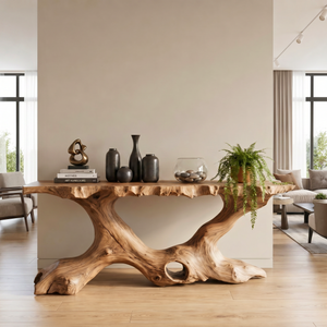 Console Table Solid Wood with Organic Tree Root Base for Entryway Decor