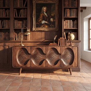 Carved Wave Front Solid Wood Sideboard for Living and Dining