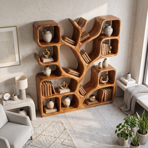 Handcrafted Solid Wood Tree Bookshelf with Organic Open Display Shelves