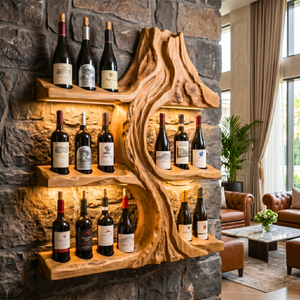 Volcanic Inspired Solid Wood Wine Rack Wall Shelf