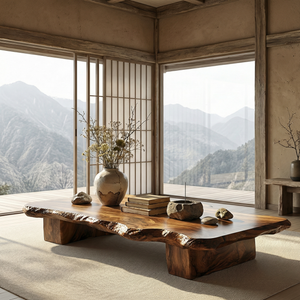 Solid Wood Live Edge Tea Table for Zen Tatami and Japandi Spaces