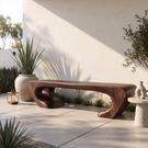 Bench Solid Wood with Sculptural Asymmetrical Base and Flowing Organic Seat