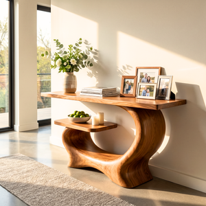 Organic Wooden Console Table Handmade Sculptural Entryway Shelf